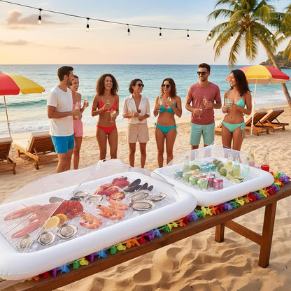 HBlife 4 PCS Inflatable Serving Bar, 2 Size Inflatable Buffet Cooler for Party,BBQ,Luau, Salad Ice Tray Food Drink Containers with Drain Plug and 1 Hand Air Pump