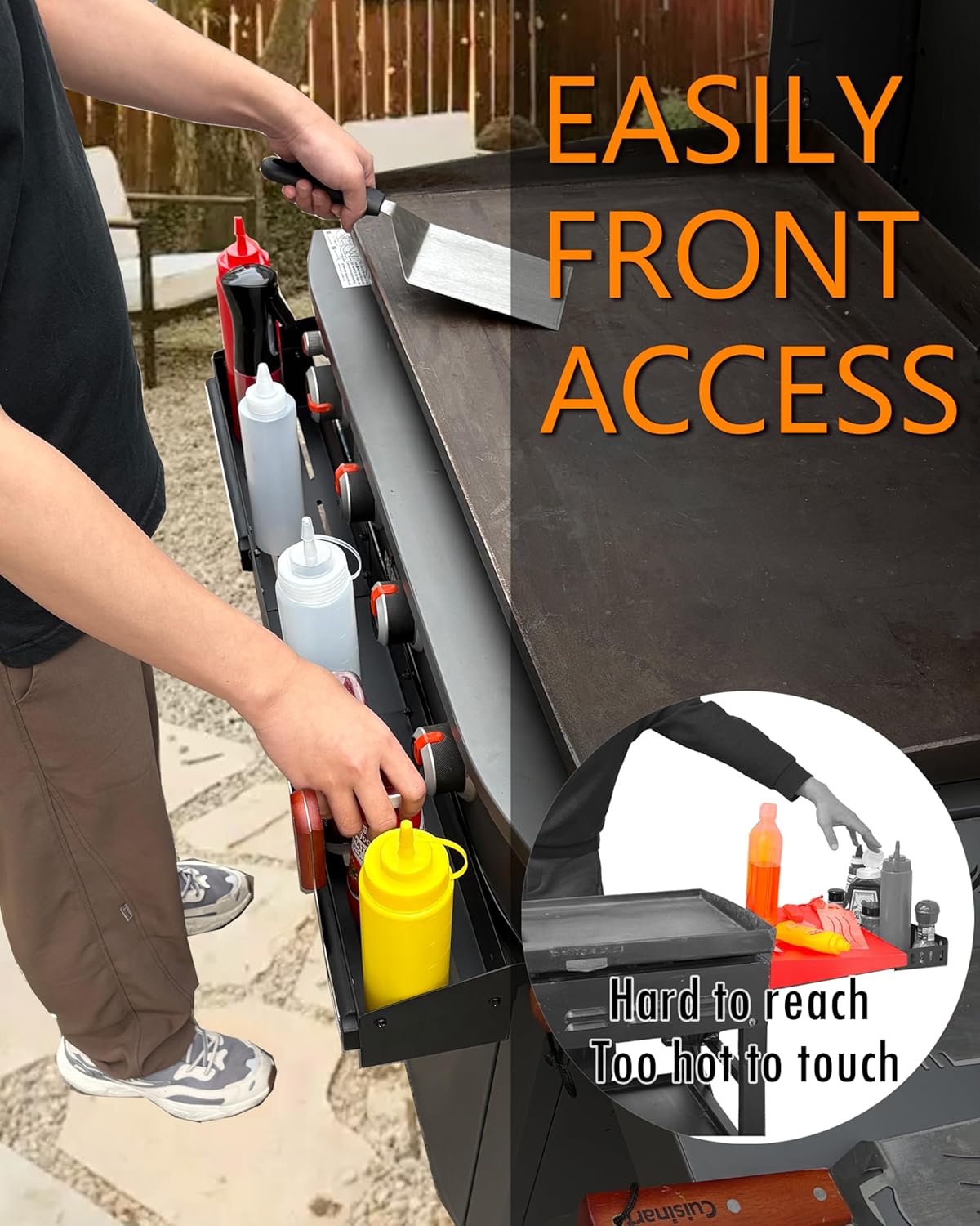 Front Griddle Caddy for Blackstone 28/28XL Inch With Two Magnetic Tool Holders, Large Capacity for Blackstone Griddle Accessories 28 Inches Bottle Storage, Easy Front Access, Black Stone Caddy