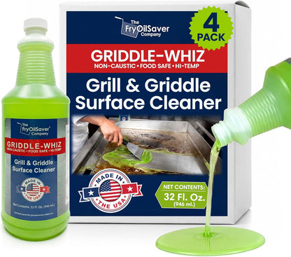 Griddle-Whiz Grill & Griddle Cleaner | Removes Grease, Food Residue, Burnt On Organics | Non-Toxic High Heat Flat Top Grill Cleaner & Food Contact Surface | Non-Caustic Formula by FryOilSaver (32oz)