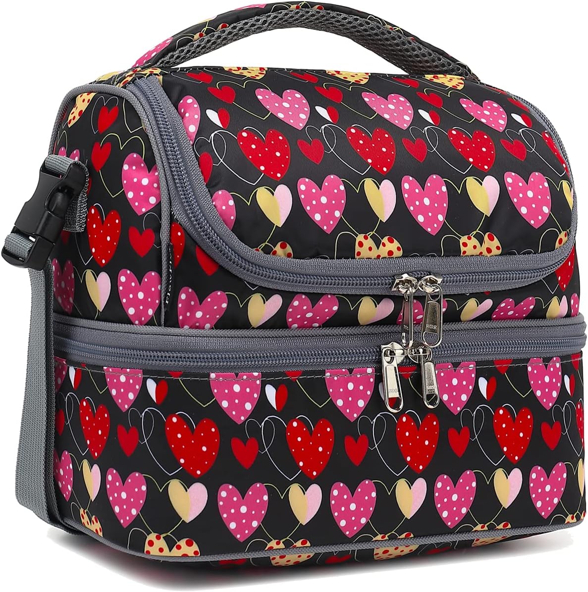 FlowFly Kids Double Decker Cooler Insulated Lunch Bag Large Tote for Boys, Girls, Men, Women, With Adjustable Strap, Unicorn