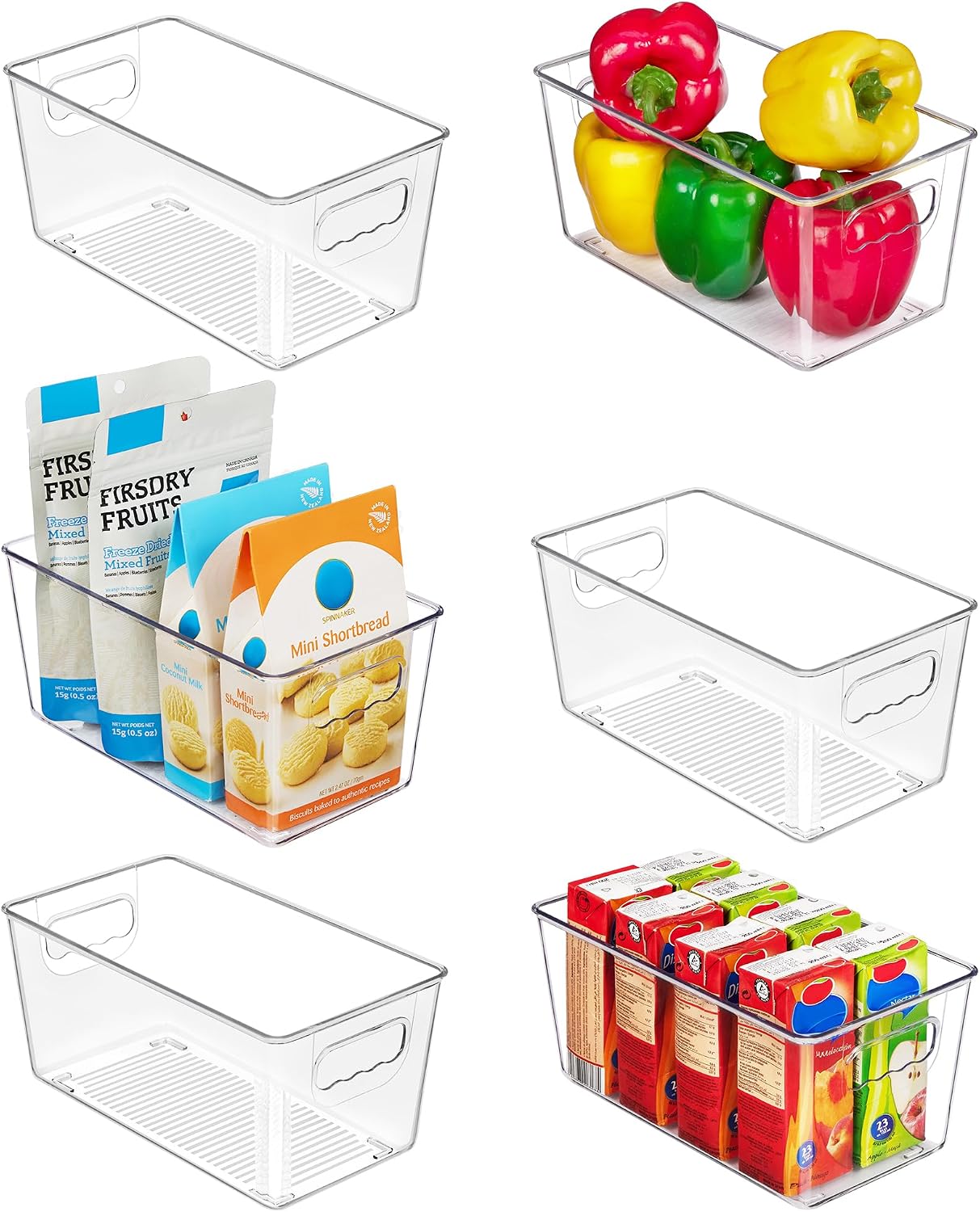 Vtopmart Clear Plastic Storage Bins, 6 PCS Pantry Organizer Bins with Handle for Refrigerator, Fridge, Cabinet, Kitchen, Countertops, Cupboard, Freezer Organization and Storage, Large