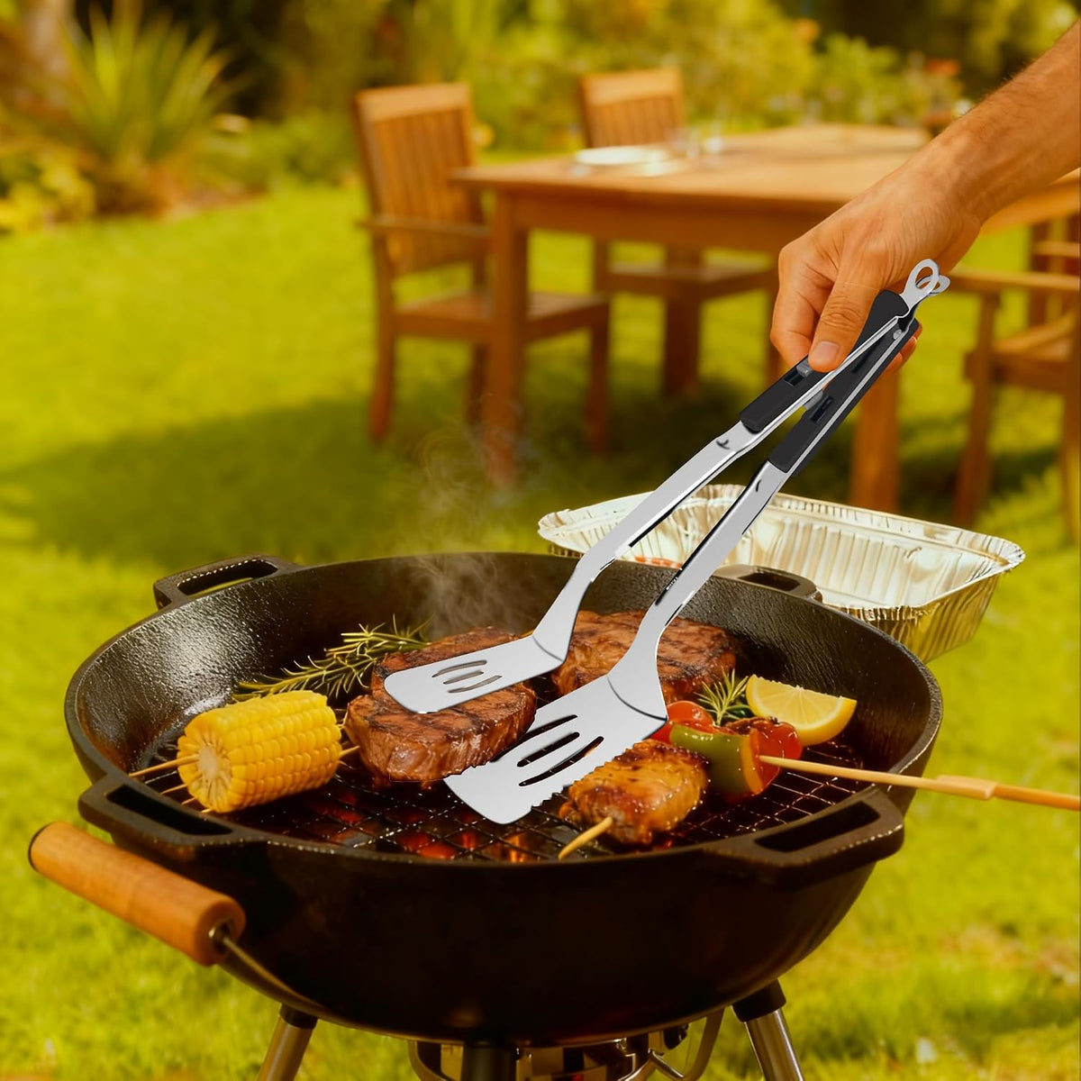 13.5-inch Stainless Steel Tongs for Cooking – Versatile Metal Spatula Tongs for Flipping, Picking Up, Cutting, and Stir-Frying Meats and Other Foods. Kitchen Tongs Durable and Multifunctional.(White)