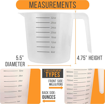 U.S. Kitchen Supply Plastic Measuring Cups with Handles - 16 oz (500 ml)