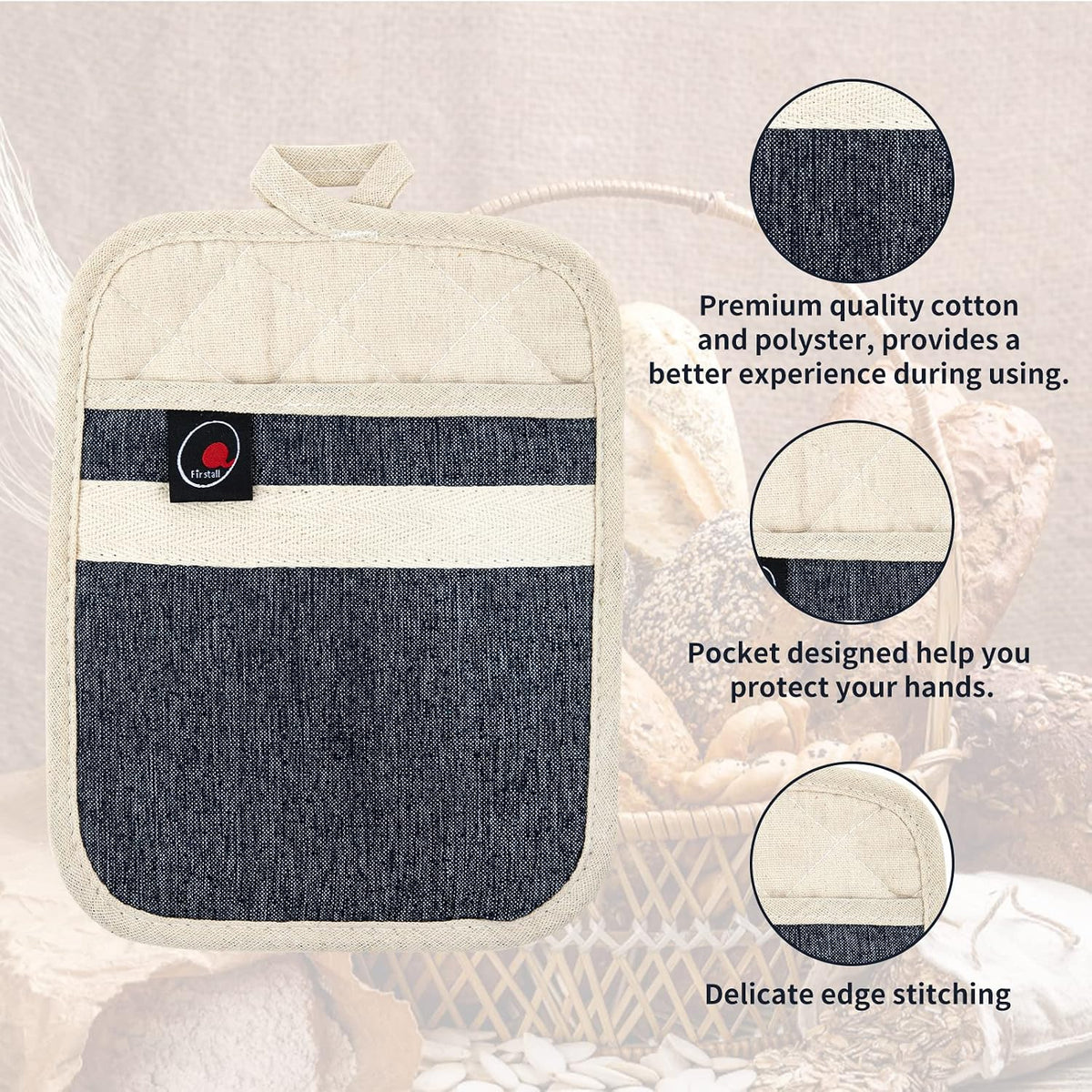 Oven Mitts and PotHolders Sets, 4 Pcs Kitchen Oven Glove High Heat Resistant 400°F Pot Holders for Kitchen, Non-Slip Neoprene Oven Mitts are Suitable for Cooking, Baking (Black)