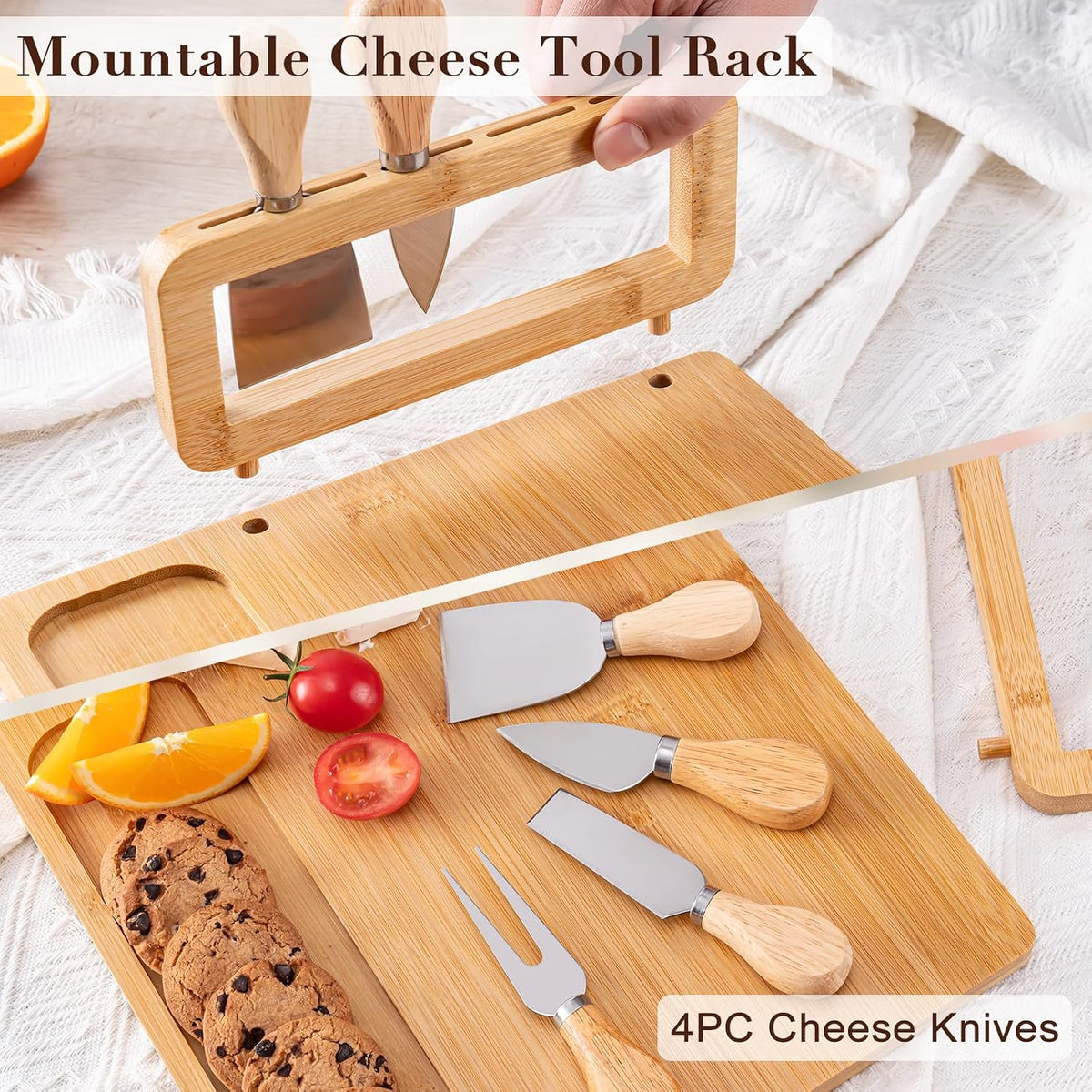 AISOSO Charcuterie Boards,Personalized Bamboo Cheese Board Set with 4 Knife