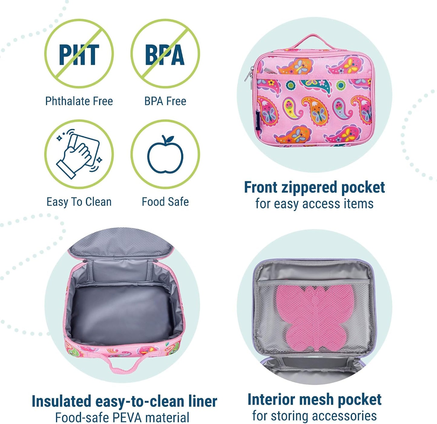 Wildkin Kids Insulated Lunch Box, Keeps Food Hot or Cold, BPA-Free with Mesh Pockets & Easy-Clean Lining – Ideal for School, Travel & Daycare – Holographic