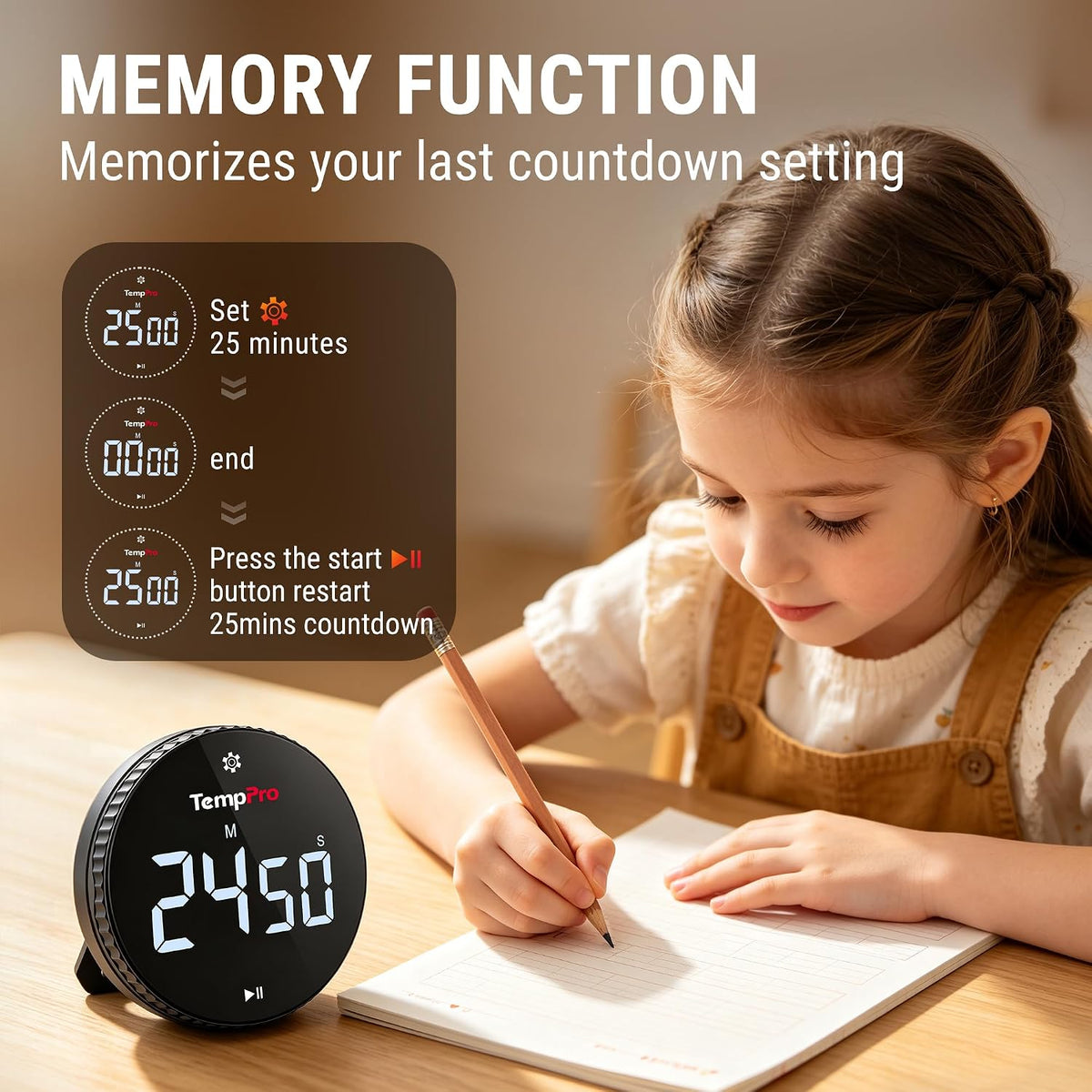 TempPro TM01 2-in-1 Kitchen Timers for Cooking with 12/24H Clock Mode