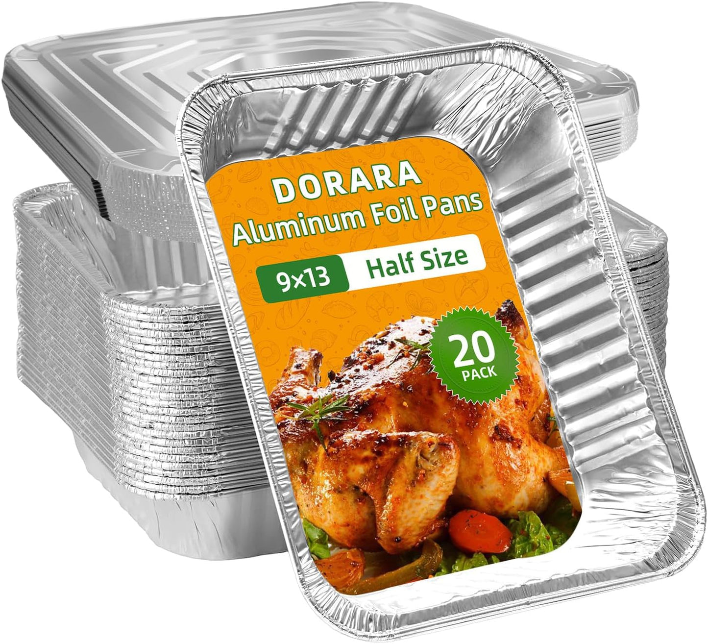 20 Pack 9x13 Aluminum Foil Pans with Lids - Heavy Duty Disposable Baking Pans, Oven Safe Steam Table Trays for Cooking, Meal Prep, Catering, Party, Food Storage & Transport - Silver, 2.5" Deep