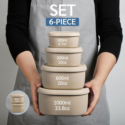 ISSEVE 6Pcs/Set Nesting Silicone Food Storage Containers with Lids, BPA Free Reusable Meal Prep Silicone Containers Lunch Box Bento Box Set (33.8oz, 20oz, 10oz, 6.7oz, 1.3oz) (Purple)