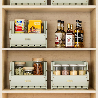 HABAU Wood Potato Onion Storage Bins - Wooden Stackable Produce Basket - Fruit Vegetable Storage for Kitchen Pantry Organization, Set 3 Pieces