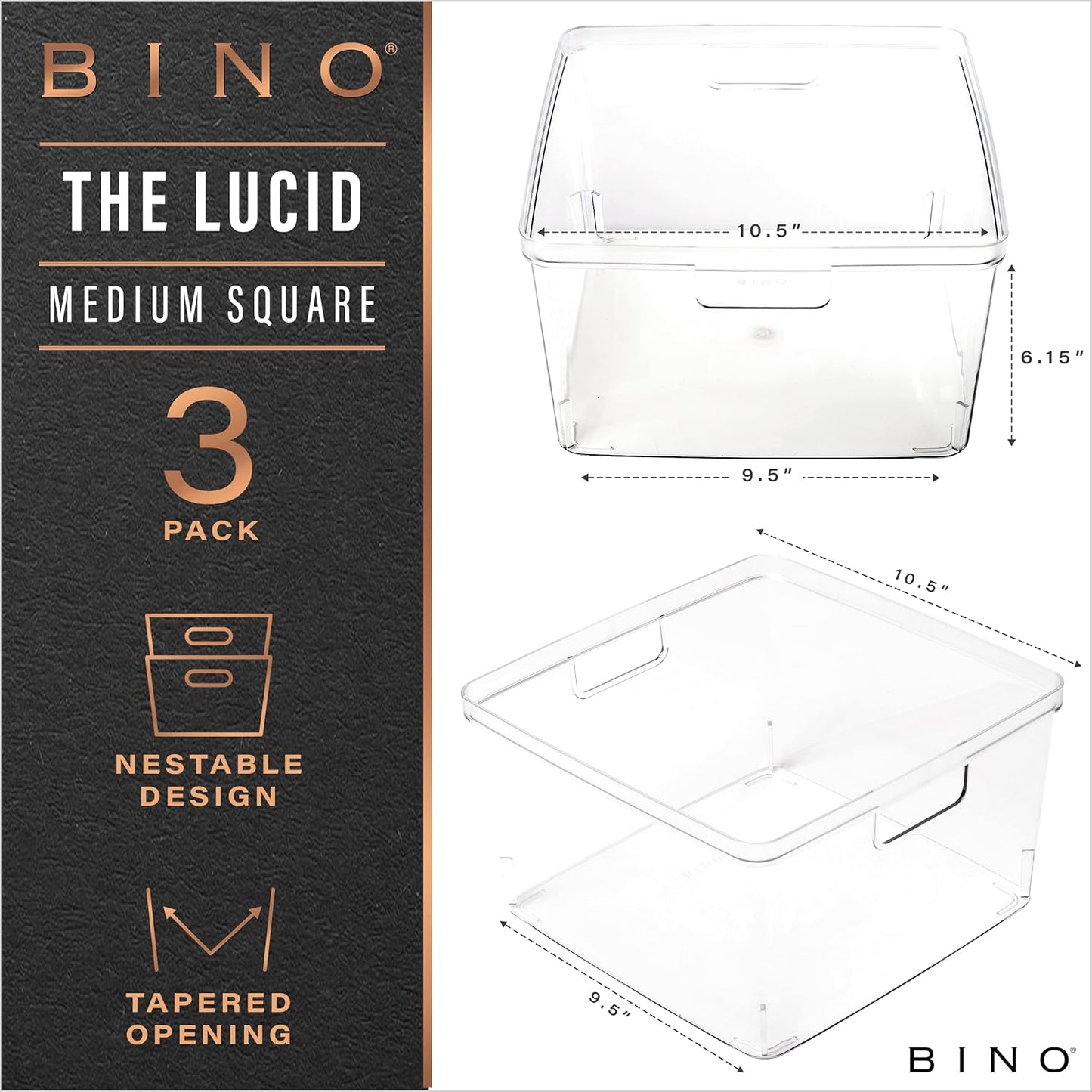 BINO | Plastic Bins, Large - 2 Pack | THE LUCID COLLECTION | Multi-Use| Built-In Handles | BPA-Free | Clear Storage Containers | Fridge Organizer | Pantry & Home Organization