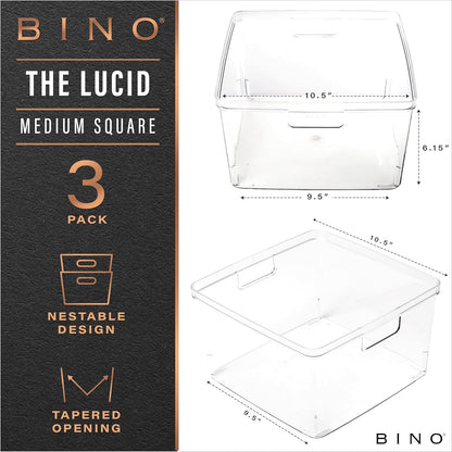 BINO | Plastic Bins, Large - 2 Pack | THE LUCID COLLECTION | Multi-Use| Built-In Handles | BPA-Free | Clear Storage Containers | Fridge Organizer | Pantry & Home Organization