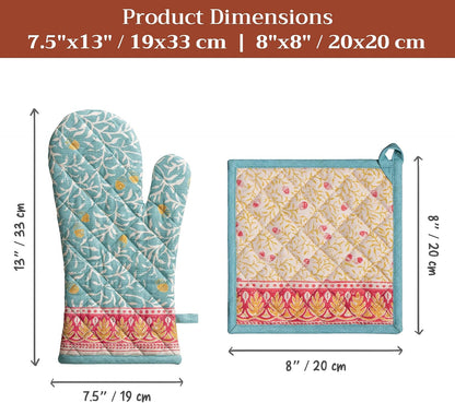 Maison d' Hermine 100% Cotton Oven Mitt & Pot Holder Set (7.5"x13" & 8"x8") - Colors C