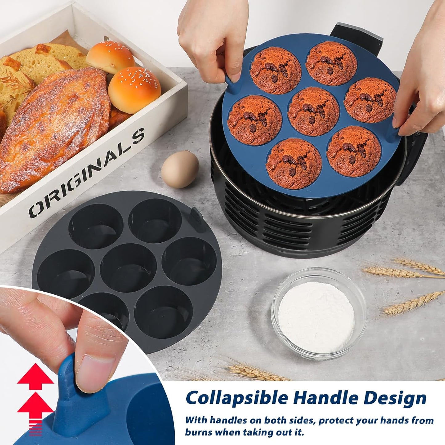 Webake Silicone Air Fryer Muffin Pan for Baking Egg Bites Silicone Mold, Nonstick 1.8 Inch Mini Muffin Tin BPA Free Set of 2