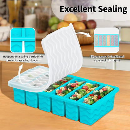 4-Pack Silicone Freezer Trays with Lid,2*【2 Large 2-Cup(500ml)&6 Small 1/2-Cup(125ml)】Soup Freezer Container Molds,Ice Cube Tray For Meal Prep&Freezing Soup,Stews,Sauces,Oven&Dishwasher-Safe
