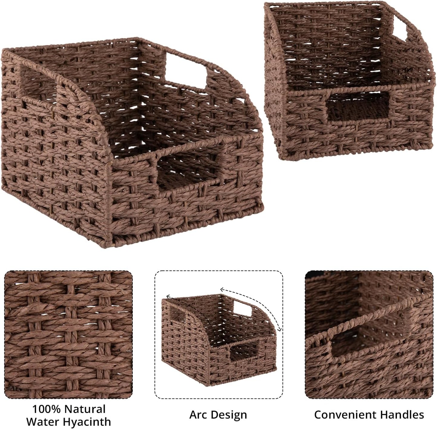 OIAHOMY Pantry Baskets for Organizing, Paper Rope Baskets with Built-in Handles, Wicker Storage Bins for Shelves, 2 Pack-Yellow