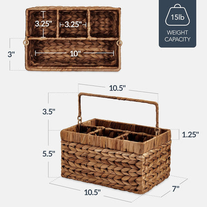 Best Choice Products Handwoven Silverware Organizer w/Handle, 5 Compartment Flatware Organizer, Shelf Storage Basket, Wicker Utensil Caddy, Cutlery Basket Holder for Party, Picnic, BBQ - Chestnut