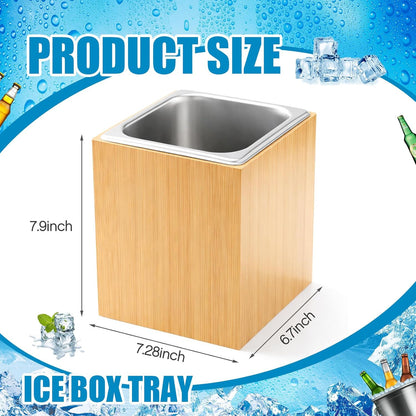 Honeydak Large Ice Housing Bin with Removable Tray Ice Holder Container Wine Beer Champagne Drink Bucket Beverage Tub for Freezer Display Buffet Counter Party Chiller (Bamboo and Steel)
