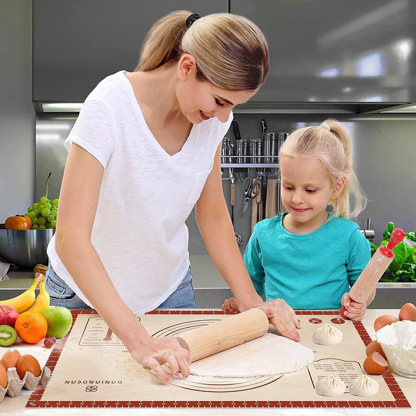 Silicone Baking Mat,28" x 20" Extra Thick Large Non Stick Sheet Mat with Measurement Non-slip Dough Rolling Mat,Reusable Food Grade Silicone Counter Mat for Making Cookies,Macarons,Bread and Pastry