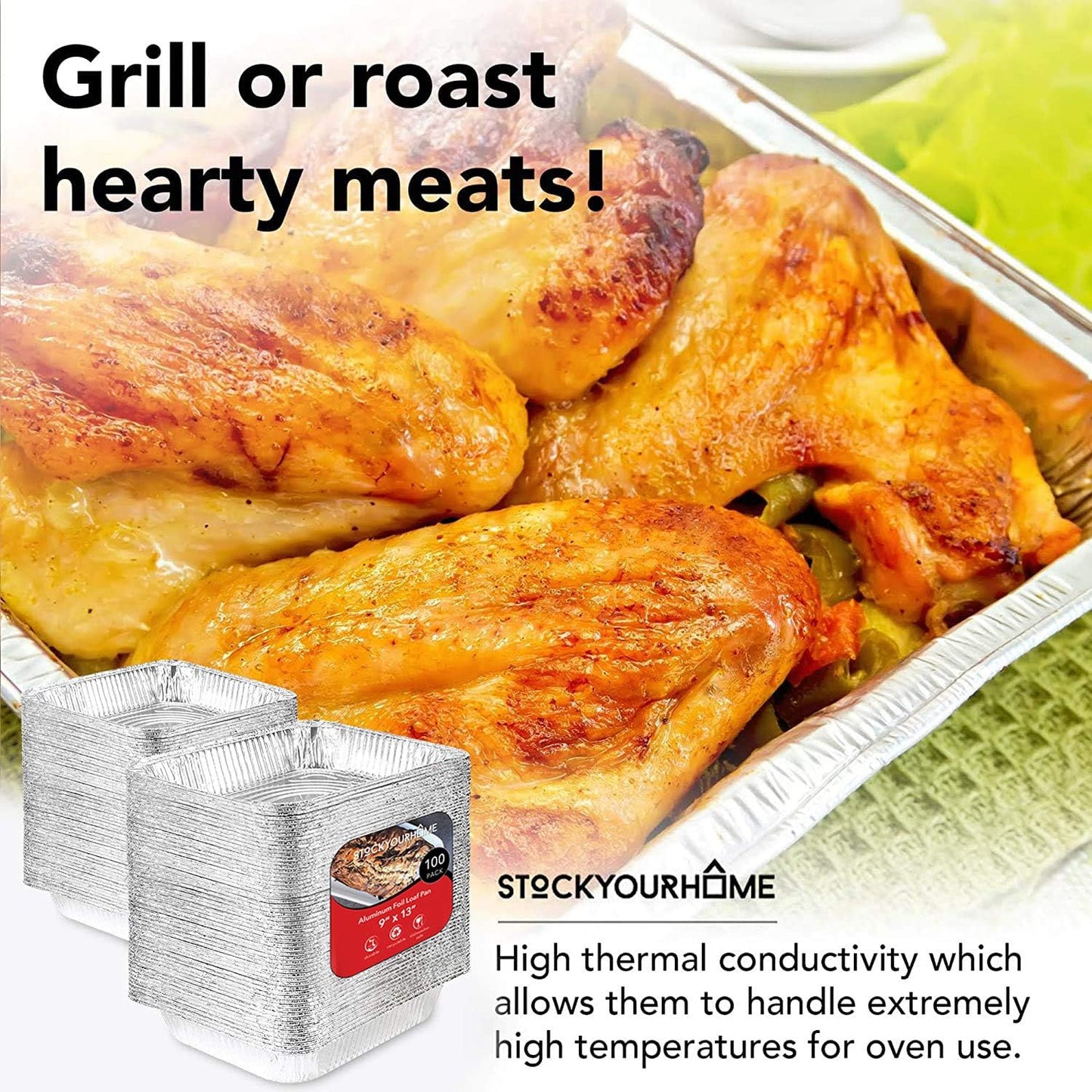 Stock Your Home 9x13 Aluminum Trays with Lids (10 Pack) – Disposable Half Size Deep Pans for Cooking, Storage, BBQ, Grilling, Catering