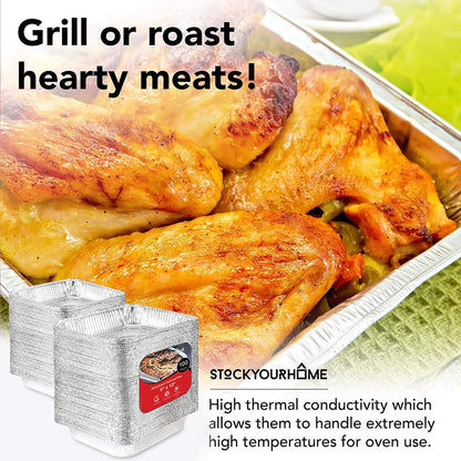 Stock Your Home 9x13 Aluminum Trays with Lids (10 Pack) – Disposable Half Size Deep Pans for Cooking, Storage, BBQ, Grilling, Catering