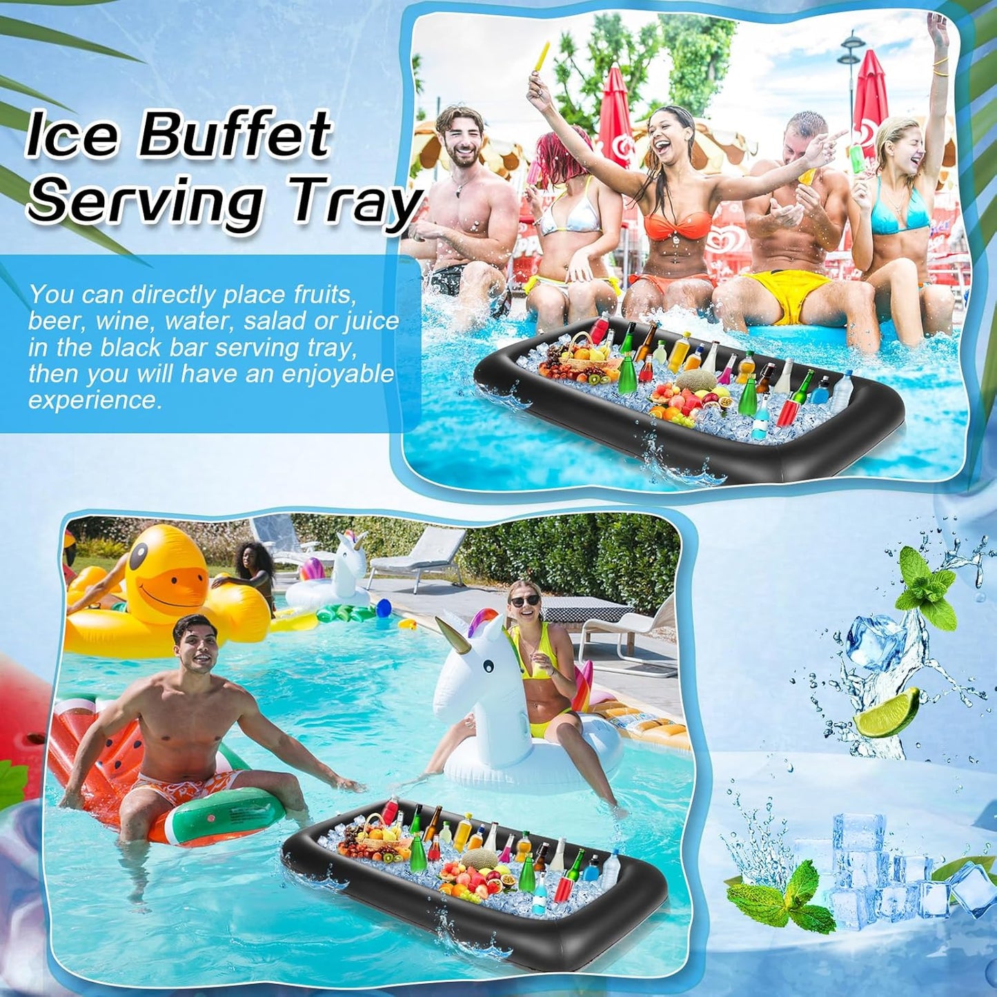 Leitee Inflatable Serving Bar with Drain Plug 52 x 24 x 5'' Inflatable Ice Serving Buffet Bar for Party Food Cooler Buffet Drink(Black,Basic Style)