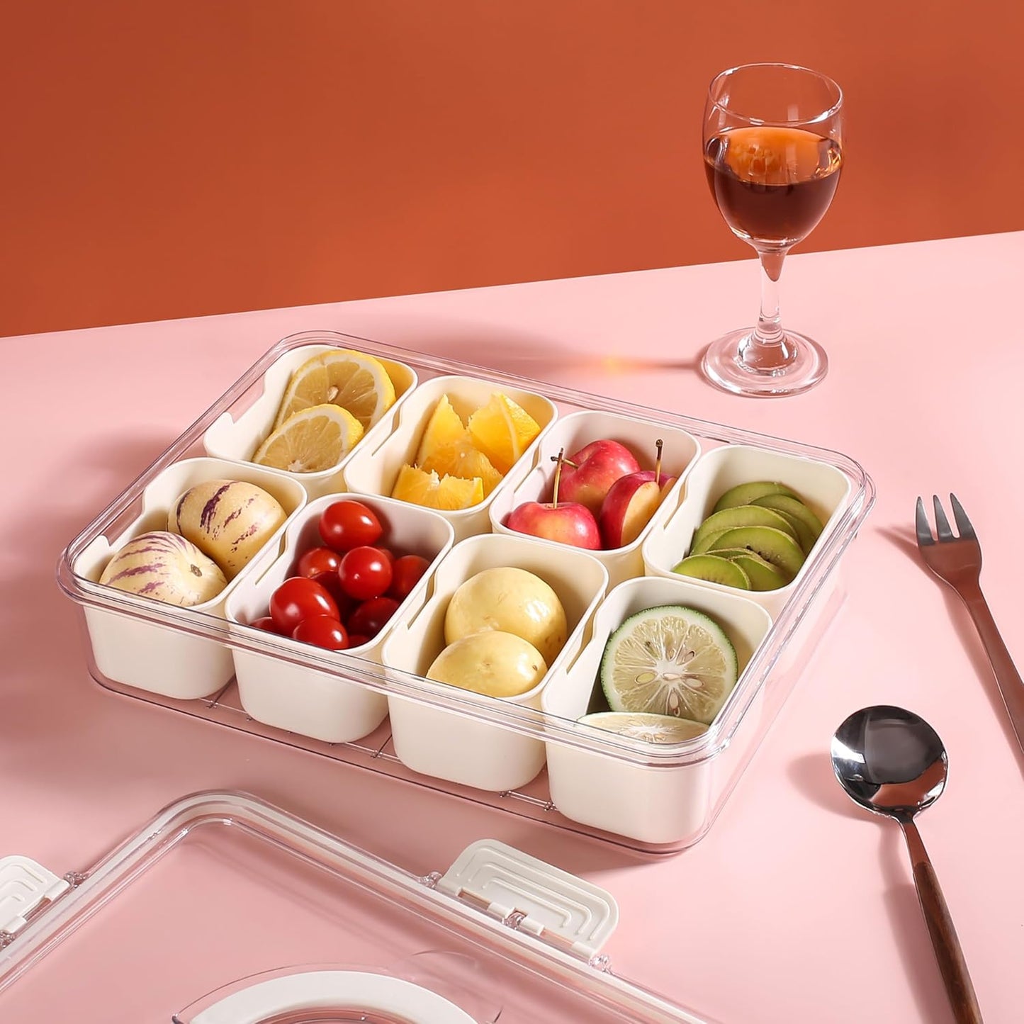 Bandesun Divided Serving Tray with Lid and Handle - Snackle Box Charcuterie Container for Portable Snack Platters - Clear Organizer for Candy, Fruits, Snacks，Nuts - Perfect (Pack of 2)