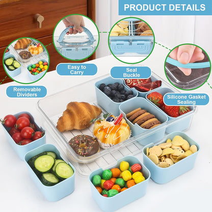 shopwithgreen 2Pcs Divided Serving Tray with Lid and Handle, Portable Snackle Box Snack Containers for Charcuterie, Party, Veggies, Snack, Fruit, Nuts, Candy, Chip, Entertaining, Picnic
