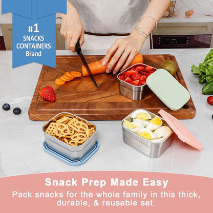 Caperci 25oz Stainless Steel Food Containers, 3-Pack Bento Lunch Box with Silicone Lids, Leak-Proof Reusable Meal Prep Container for Sandwiches & Snacks, BPA-Free (720ML)