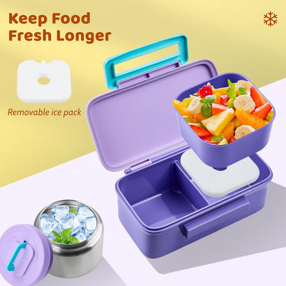 JXXM Bento Lunch Box for Kids With 8oz Thermo, Leakproof Bento Box with with 2 Compartments, Insulated Bottle, Lunch Bag, BPA Free Dishwasher Safe for School Girls Boys (Pink)