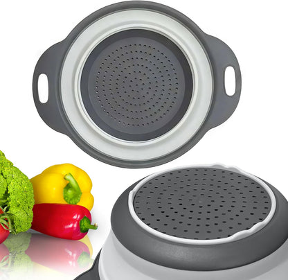 3PCS Green Foldable Kitchen Strainer Set – Silicone Colander Collapsible Strainers and Colanders Green Collander for Kitchen Collapsible Compact Drain Tools for Cooking Prep