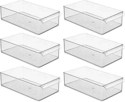 iDesign Large Stackable Fridge or Freezer Bin with Front Handle - Set of 6 - Clear - Made in USA