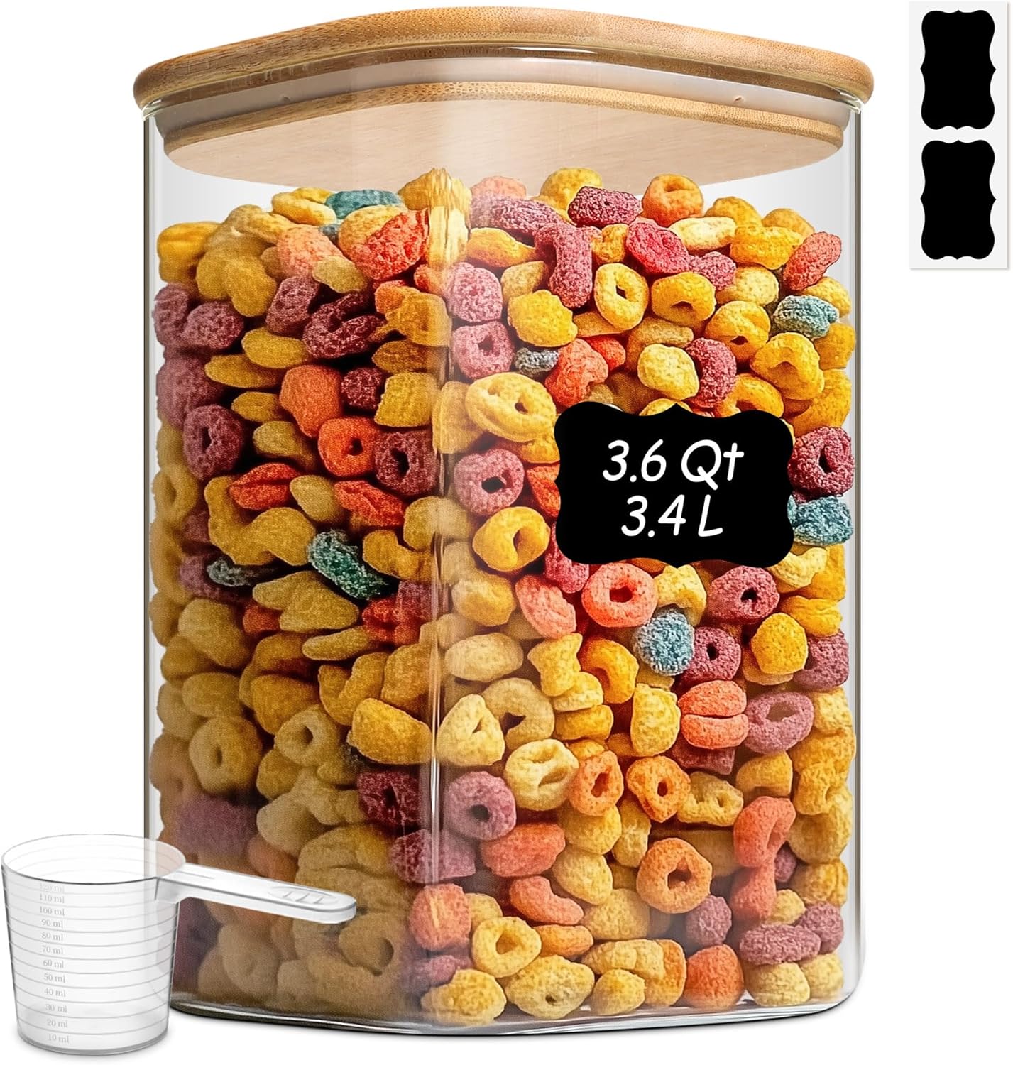ComSaf Glass Food Storage Containers, 3.6Qt/1.2Qt Glass Flour and Sugar Containers with Airtight Lids, Large Square Jars with Bamboo Lids for Rice, Pasta, Oats, Grains, Cookies, Snacks, Candy