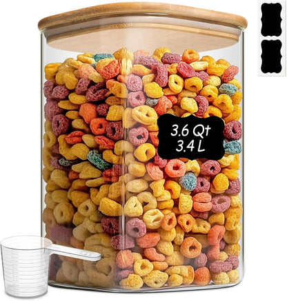 ComSaf Glass Storage Jars with Bamboo Lids 4.6 Qt 2 Pack Large Wide Mouth | Pantry organization, Flour Sugar Coffee Beans, Pasta Cereal Dry Food, 1.2 Gallon, Cabinet Organization, Dry Food Storage