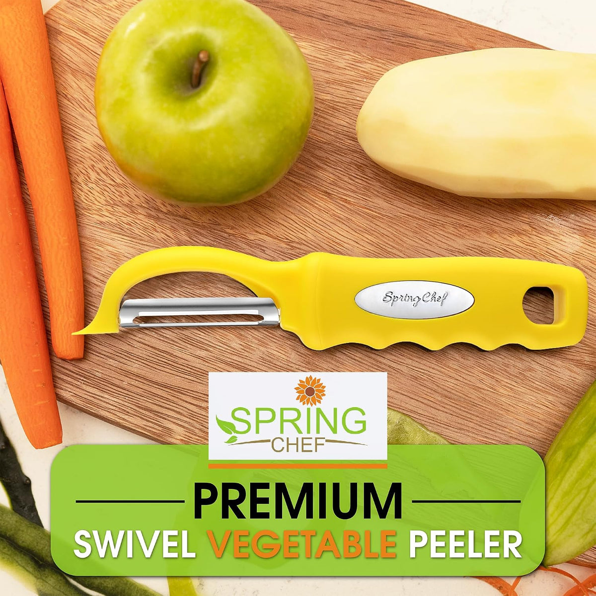Spring Chef Premium Swivel Vegetable Peeler, Soft Grip Handle and Ultra Sharp Stainless Steel Blades - Perfect Kitchen Peeler For Veggie, Fruit, Potato, Carrot, Apple - Mango
