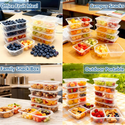 10 OZ Reusable Snack Containers with Lids & New Snack Pack Containers-Double Compartment Meal Prep Containers,Compartment Condiment Containers,Perfect for Bulk Meal Prep & On-the-Go (10 Sets)