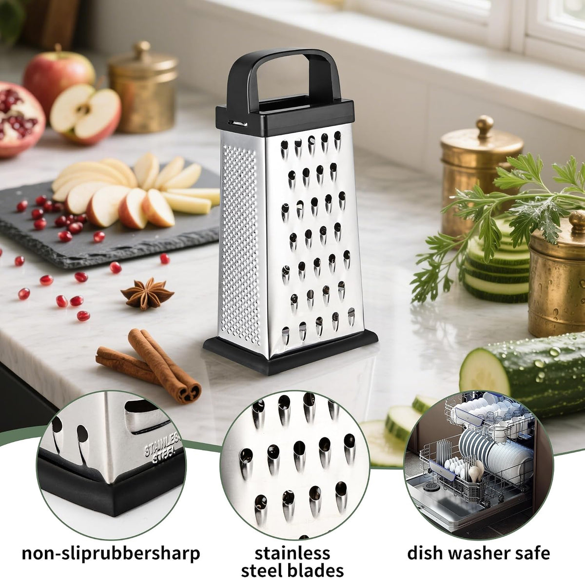 Kaishun Mini Cheese Grater,4-Sided Box Grater for Cheese, Vegetable & Fruit