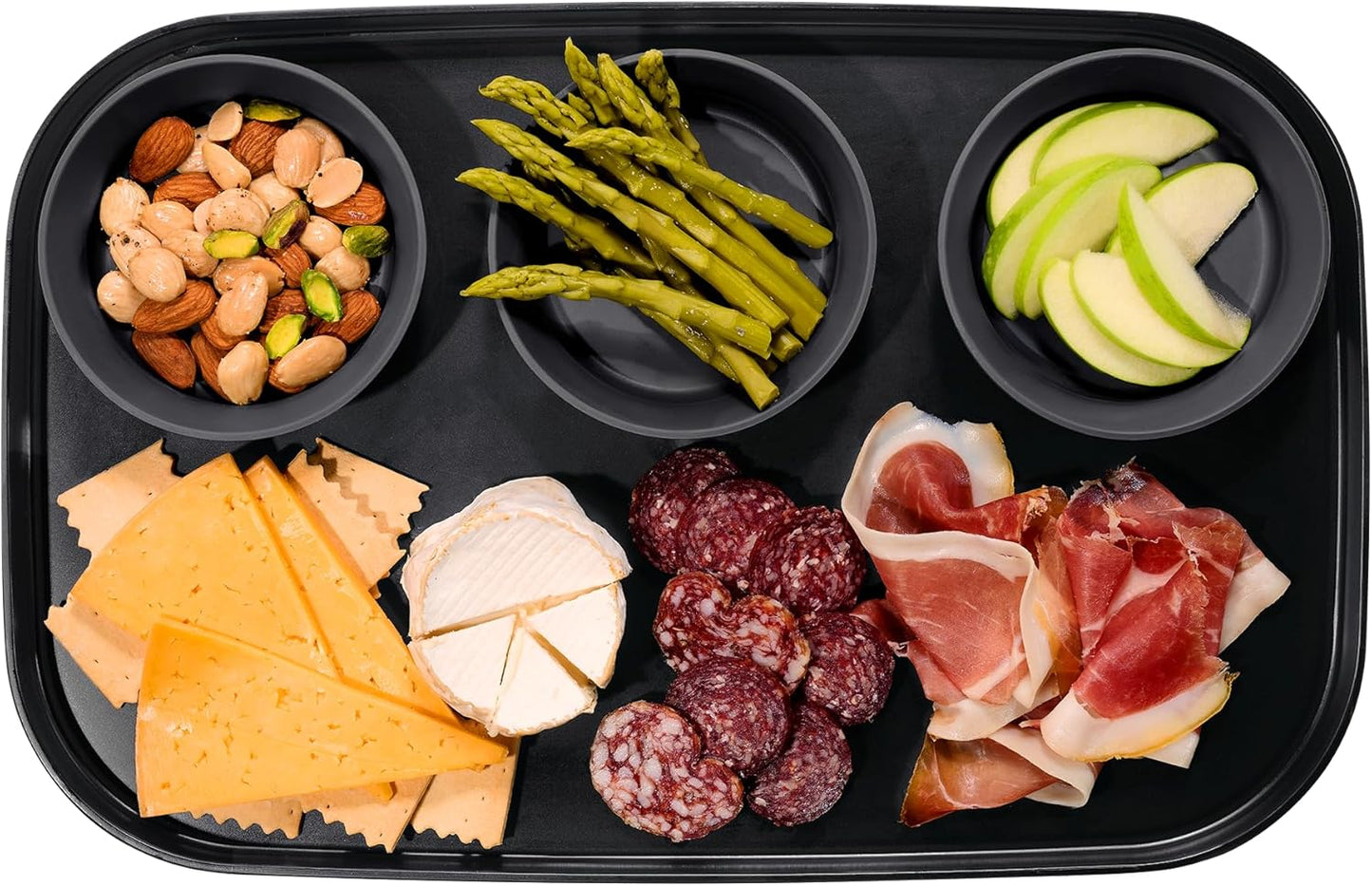 madesmart dipware 3 Bowl Serving Tray, Stackable & Removable Dip Bowls for Charcuterie, Guacomole, Snacks, Veggies, Premium Dishwasher & Microwave Safe, Multipurpose Plate & Bowl, Olive