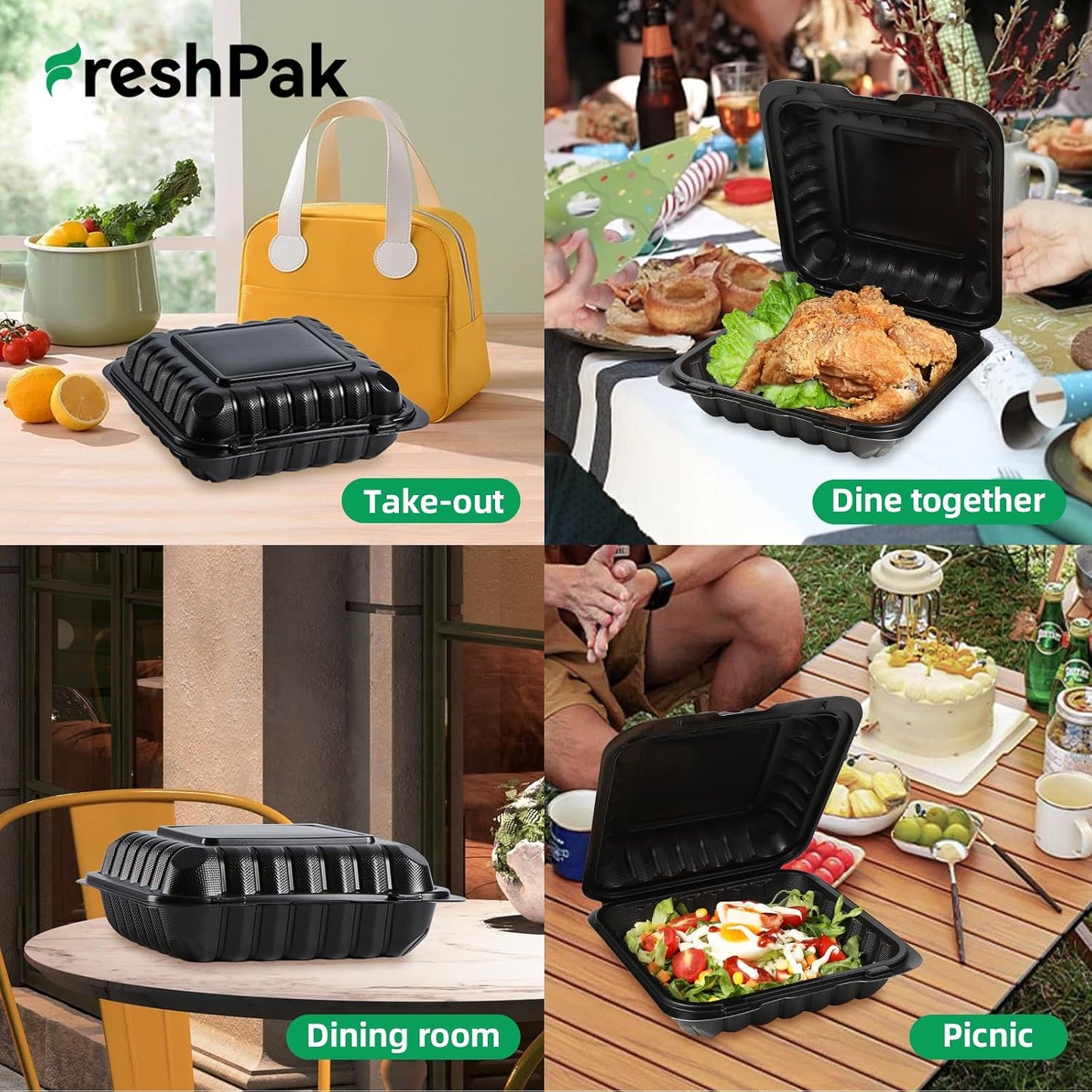 Meal Prep Container Reusable 40 Pack 34oz - Shrink Wrap Leakproof | Portion Control Leftover Plastic Food Containers with Lid | BPA Free Freezer & Microwave Safe | 4 Compartment Takeout Boxes