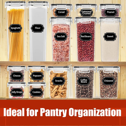PRAKI Airtight Food Storage Containers with Lids, 12PCS Plastic Kitchen Storage Containers for Pantry Organizers and Storage - Cereal, Rice, Flour and Sugar Containers with Labels & Marker