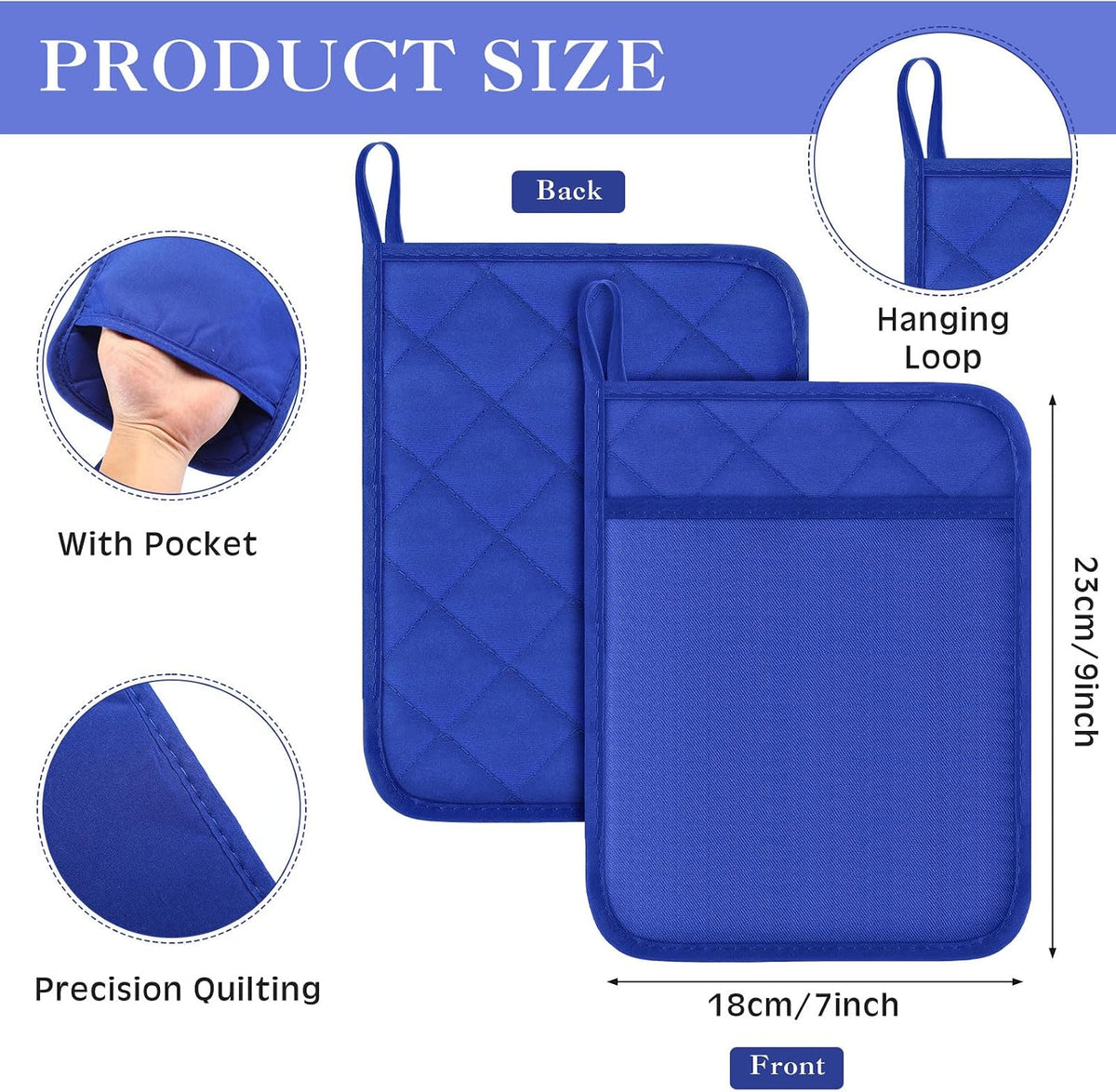 Hoolerry 7''x 9'' Sublimation Pot Holders with Pocket, Black