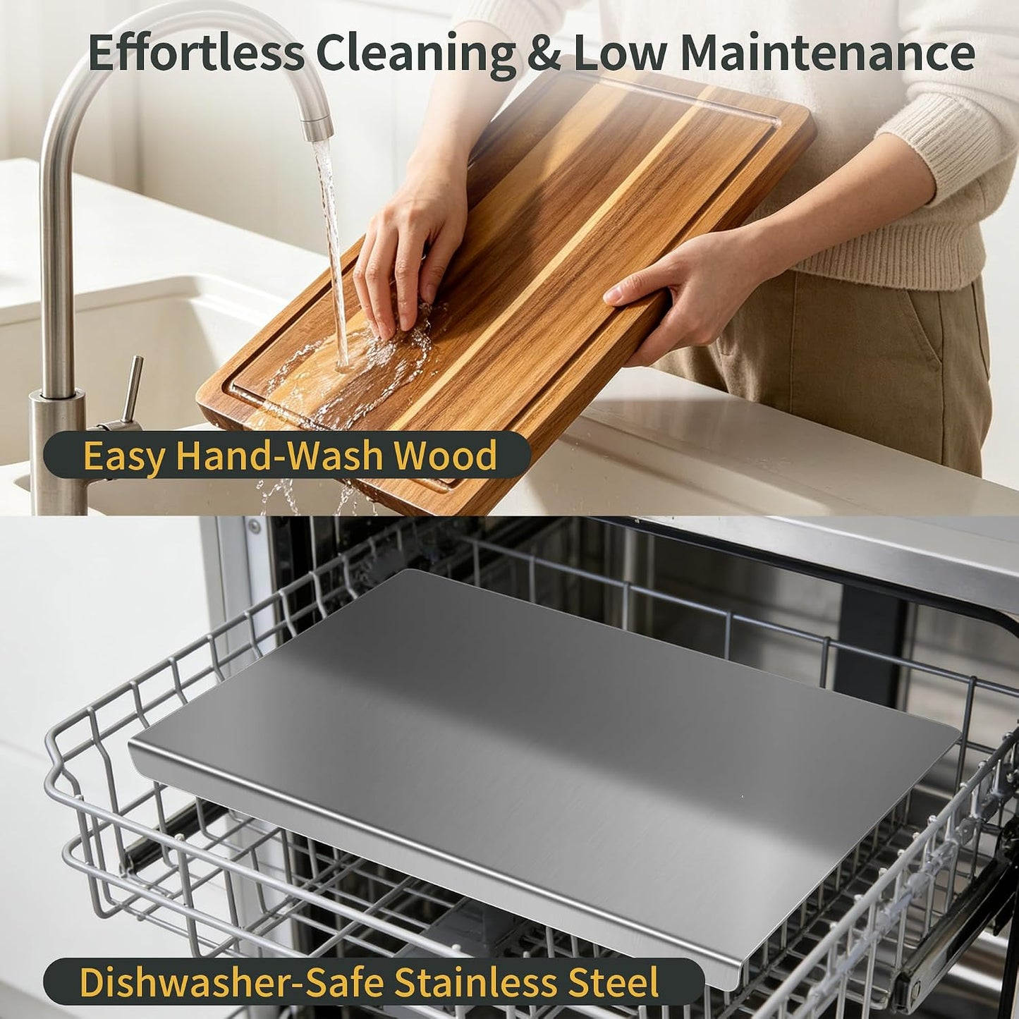 Stainless Steel Cutting Board Set for Kitchen, 2 Pack Metal Cutting Board with Counter Lip Dishwasher Safe Chopping Board for Meat, Vegetables, Fruits, Bread, Kneading (40 x 30cm/ 16 x 12 in)