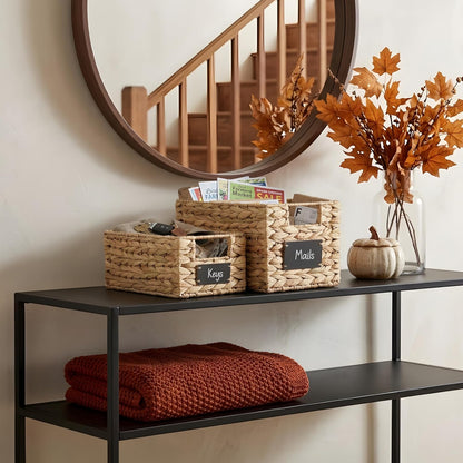 DECOMOMO Wicker Storage Baskets, Handwoven Pantry Baskets, Water Hyacinth Storage Baskets w/Chalkboard and Marker (Natural, Set of 2)