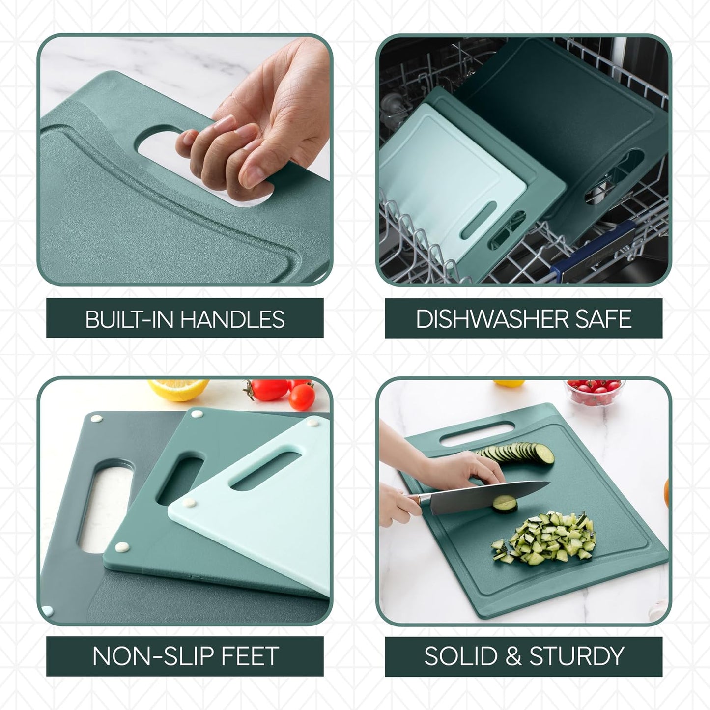 COOK WITH COLOR Non-Slip Cutting Board Set – Kitchen Essentials with Easy Grip Handle for Meat, Veggies, and Fruits, 3 Cutting Boards, Speckled White