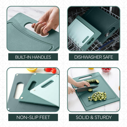 COOK WITH COLOR Non-Slip Cutting Board Set – Kitchen Essentials with Easy Grip Handle for Meat, Veggies, and Fruits, 3 Cutting Boards, Speckled White