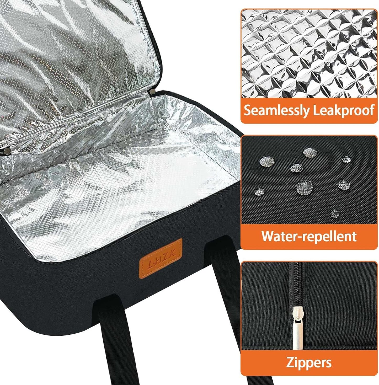 LHZK Insulated Casserole Carriers for Hot or Cold Food, Lasagna Holder Tote for Potluck Parties, Beach, Picnic, Travel, Fits 11x15 or 9x13 Dish (Black)