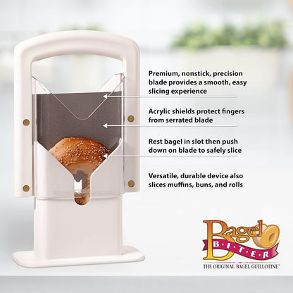 Hoan Bagel Biter Bagel Slicer and Cutter with Safety Shields - Guillotine Style Bagel Cutter Slicer for Large and Small Bagels, English Muffins, Buns, and Rolls - Compact, Dishwasher Safe