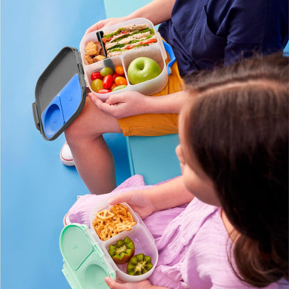b.box Mini Lunch Box 2-Pack, Leak Proof Bento Box for Kids, 3 Compartment Snack Containers Ages 3+, Lunchbox for Daycare + School, Dishwasher Safe, BPA-Free, PFAS-Free, 4.25 Cup - Blue + Green