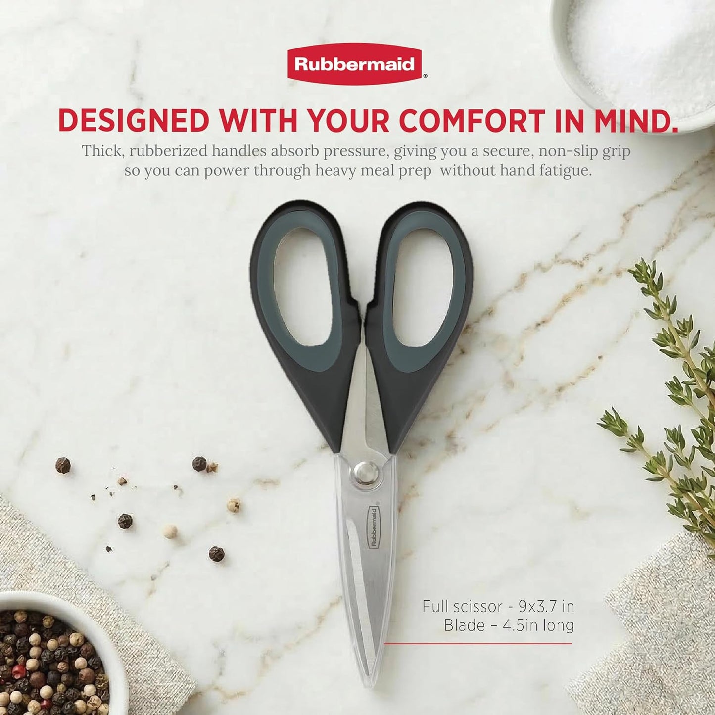 Rubbermaid Kitchen Scissors All Purpose Heavy Duty, Stainless Steel Kitchen Shears with Protective Sheath, Dishwasher Safe Kitchen Scissors for Food, Meat, Poultry & Herbs, Comfort Grip, Black