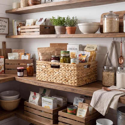 GRANNY SAYS Wicker Storage Baskets for Shelves, Water Hyacinth Basket with Scalloped Edge, Storage Wicker Baskets for Pantry, Large, 2-Pack